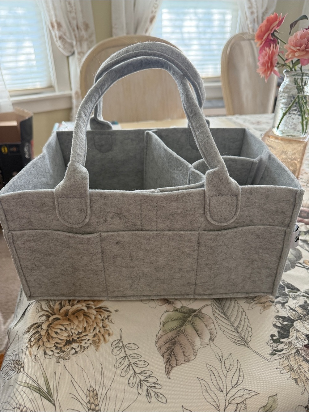 Gray Felt Kids Organizer Diaper Tote